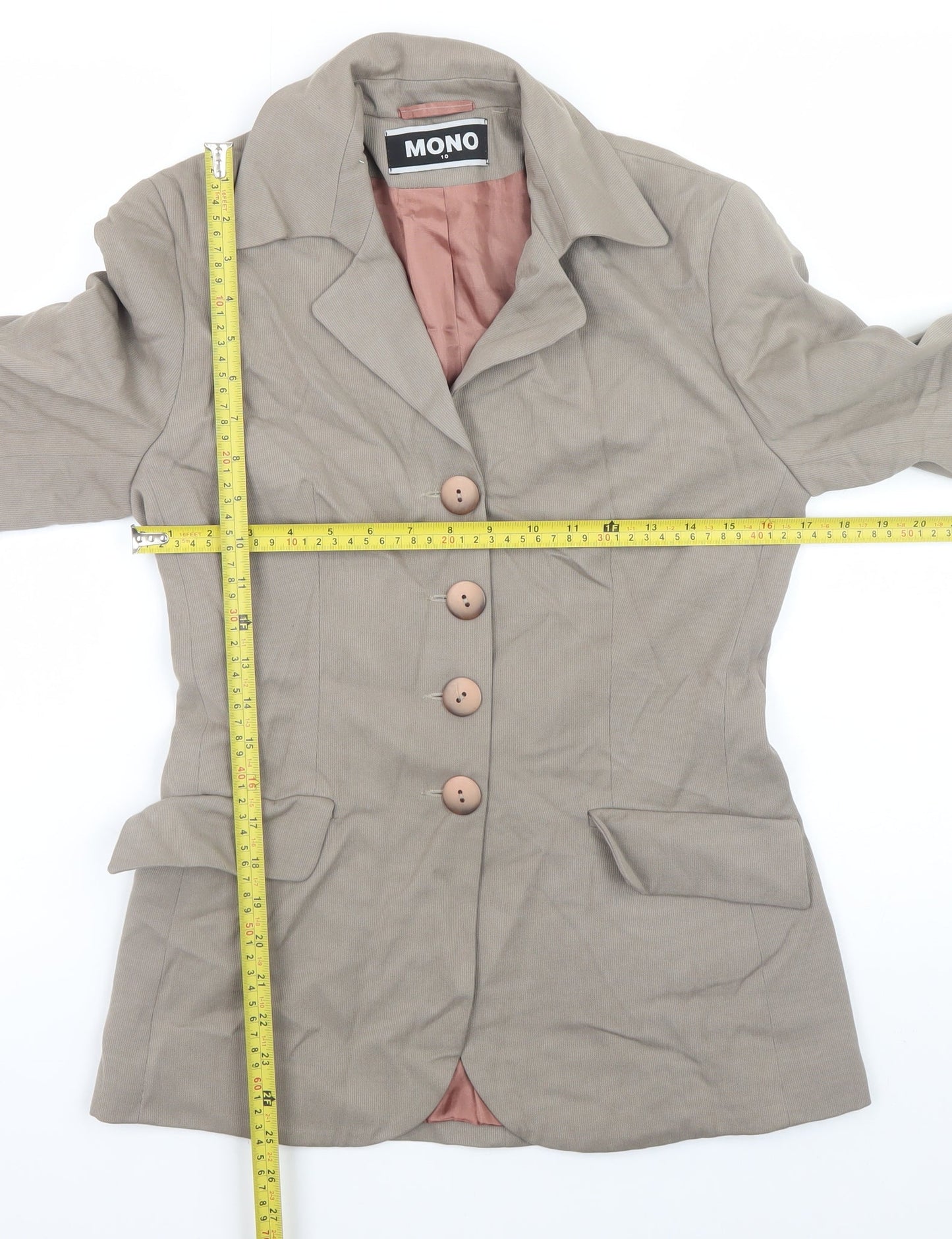 MONO Women Beige Size 10 Single Breasted Blazer