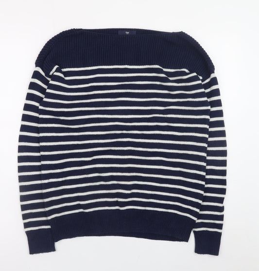 Gap Women’s Blue Striped Cotton Boat Neck Jumper Size S