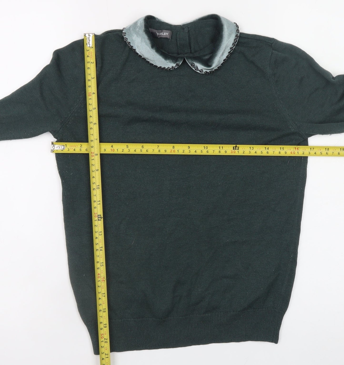 Laura Ashley Women's Green UK 8 Jumper with Velvet Collar