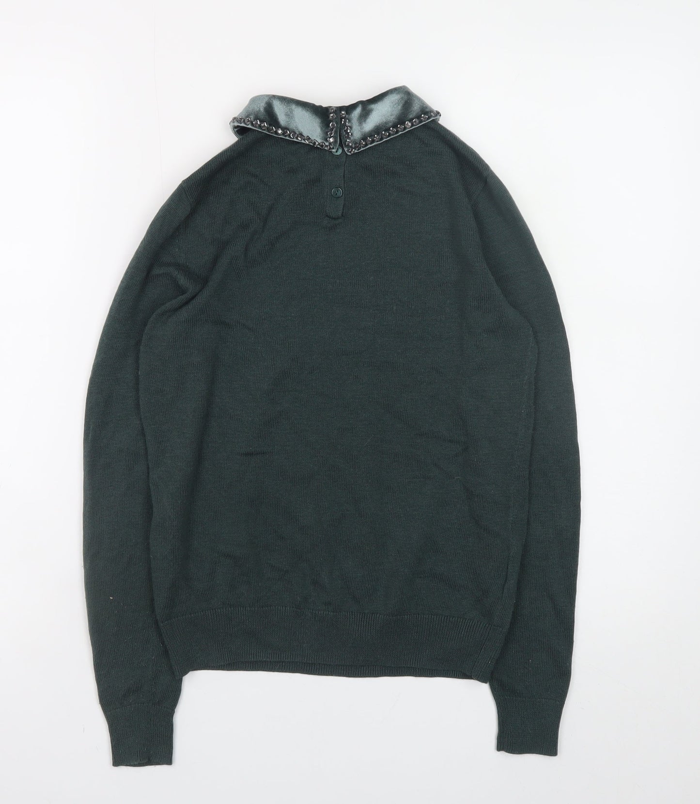 Laura Ashley Women's Green UK 8 Jumper with Velvet Collar