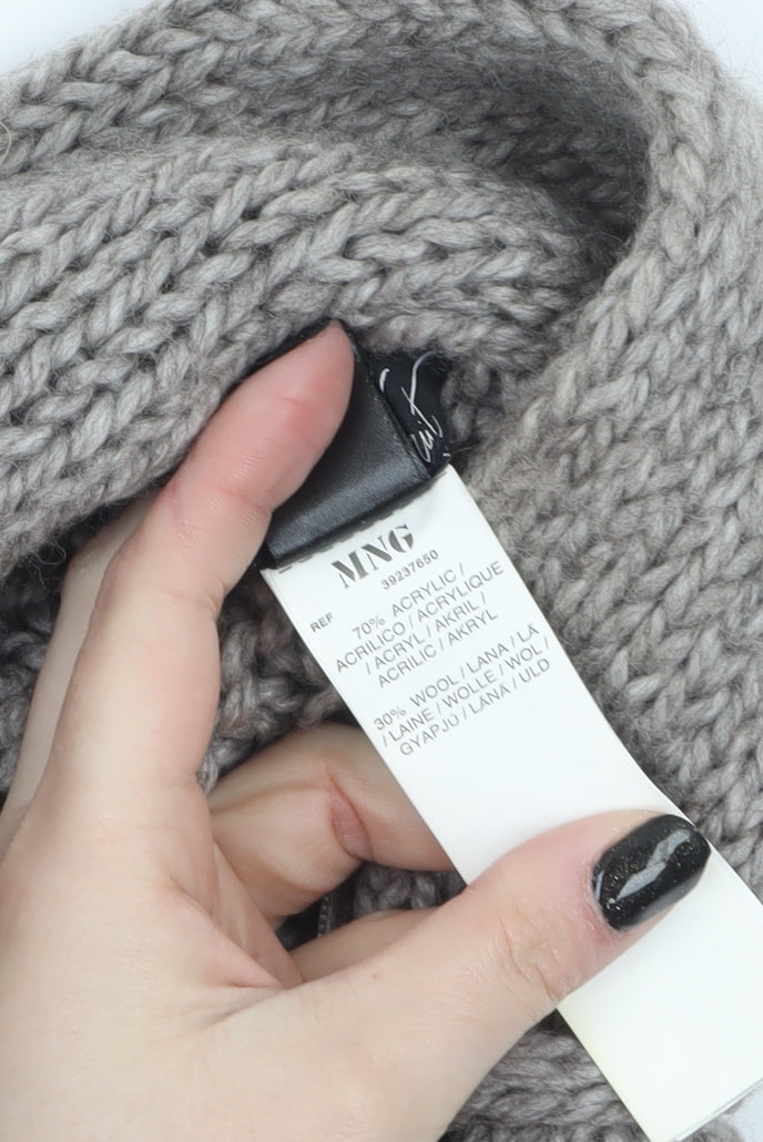 Mango Women Grey Chunky Knit Wool Acrylic Cape Jumper One Size