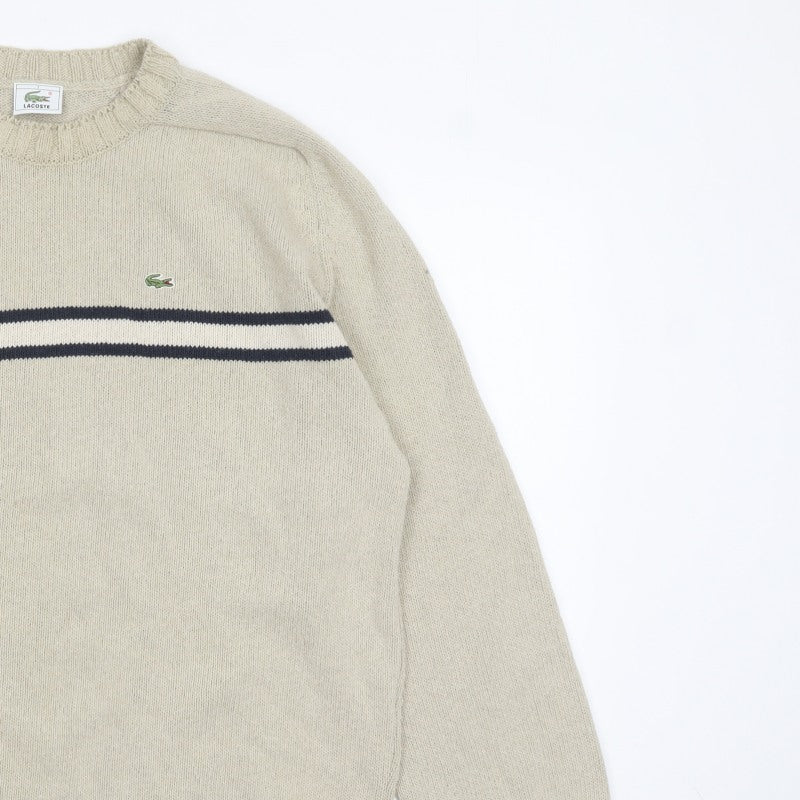Lacoste Men’s Beige 3XL Crew Neck Striped Knit Jumper