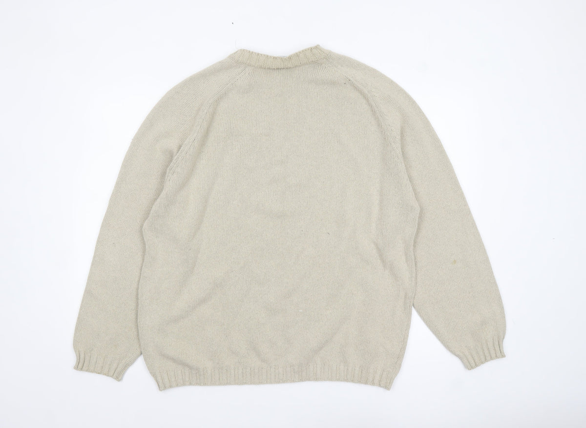 Lacoste Men’s Beige 3XL Crew Neck Striped Knit Jumper
