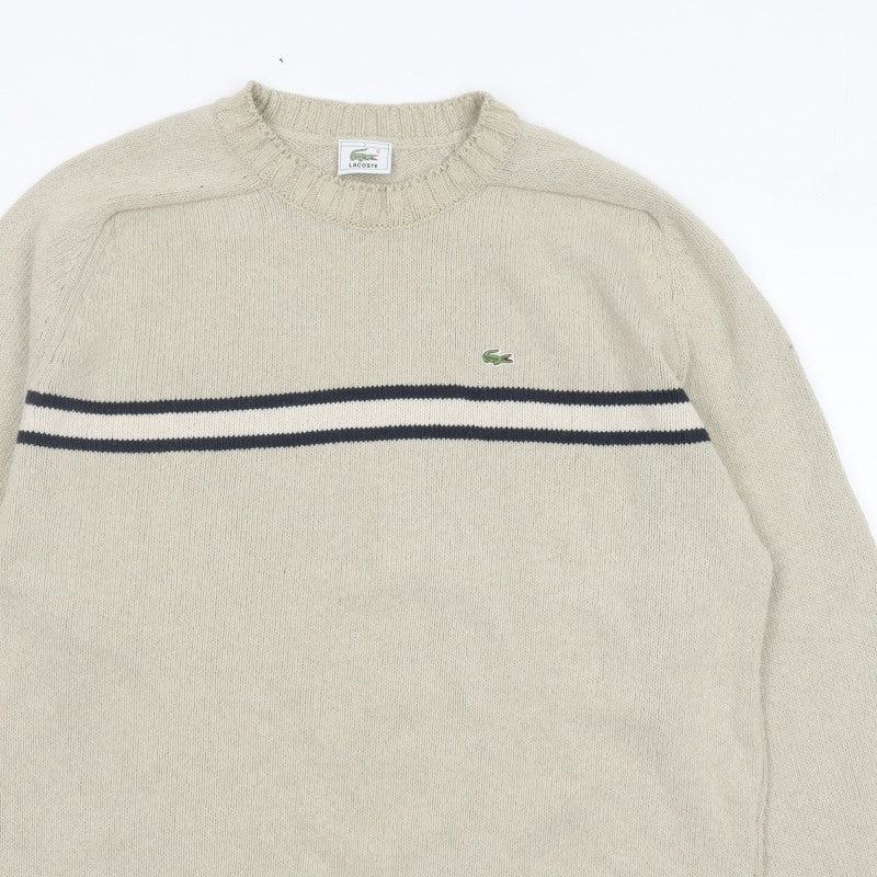 Lacoste Men’s Beige 3XL Crew Neck Striped Knit Jumper