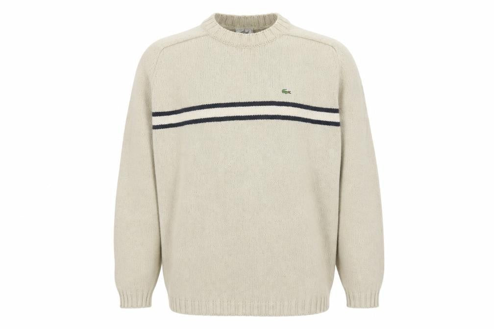 Lacoste Men’s Beige 3XL Crew Neck Striped Knit Jumper
