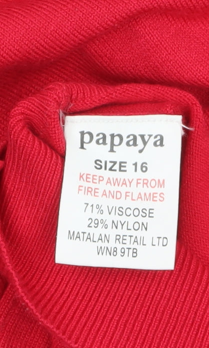Papaya Women Red Roll Neck Long Sleeve Jumper Size 16