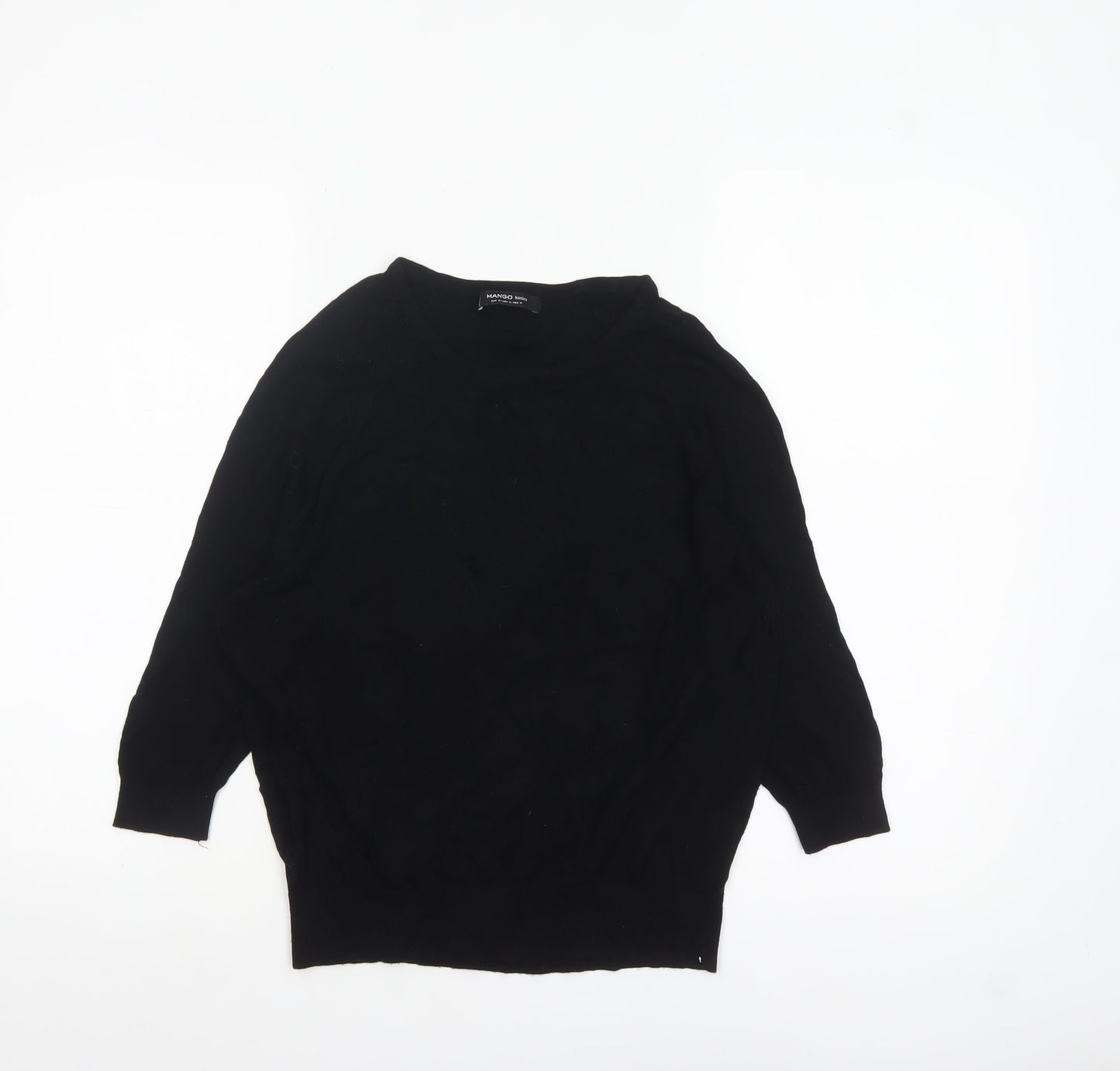 Mango Womens Black Cotton Crew Neck Pullover Jumper Size 12