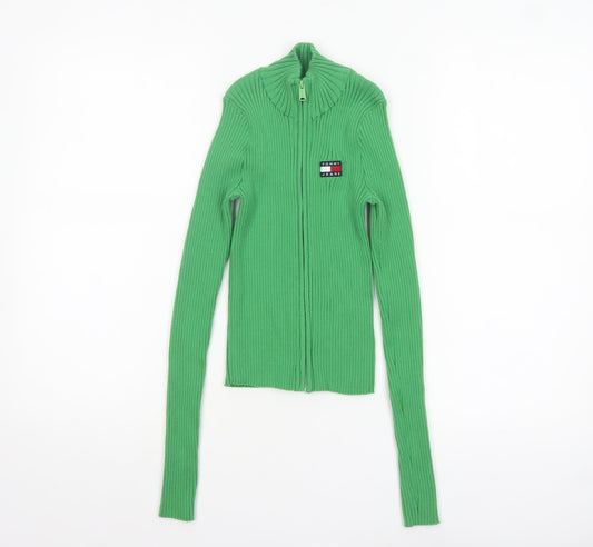 Tommy Jeans Women's Green XS Full Zip Ribbed Knit Jumper