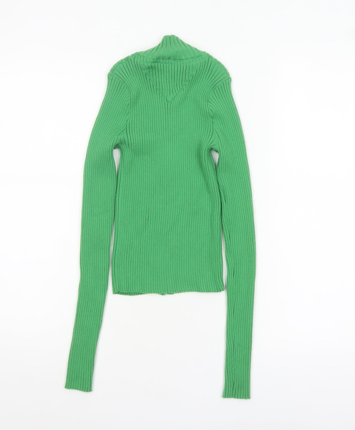 Tommy Jeans Women's Green XS Full Zip Ribbed Knit Jumper