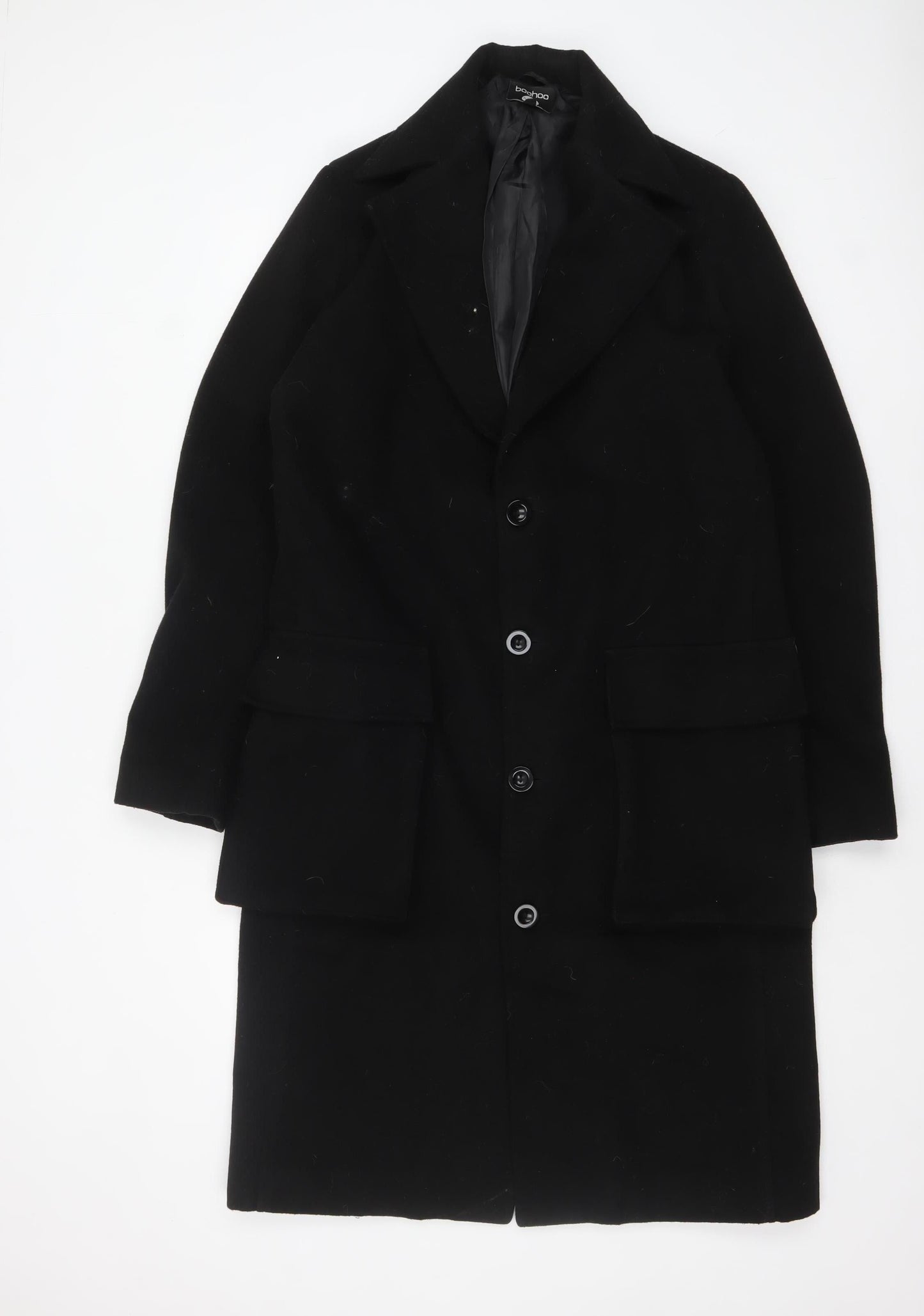 BoohooMAN Men's Black Wool Blend Long Overcoat Size L
