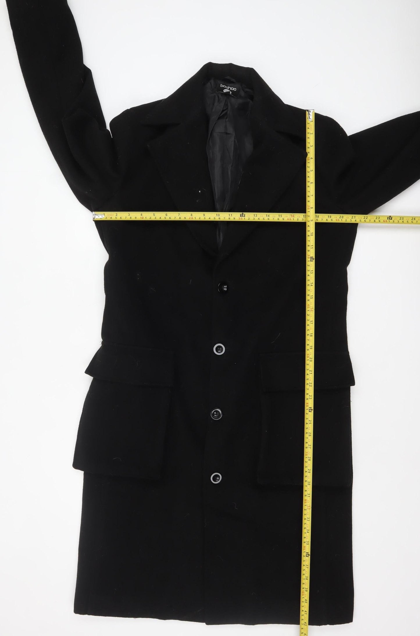 BoohooMAN Men's Black Wool Blend Long Overcoat Size L