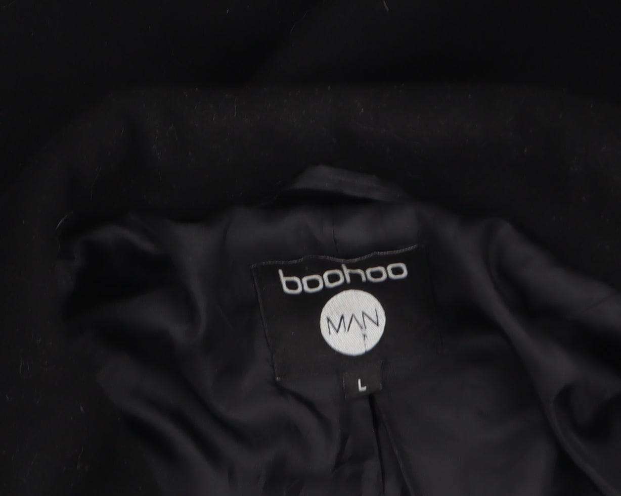 BoohooMAN Men's Black Wool Blend Long Overcoat Size L