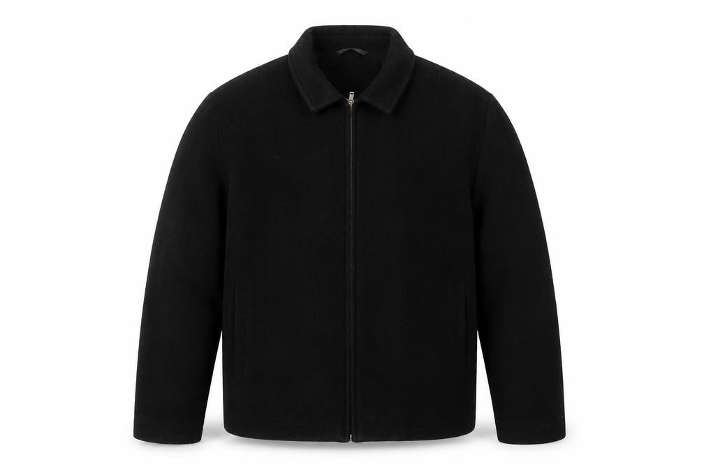Bakerstreet Men's Black Wool Blend Mid-Length Zip Jacket L