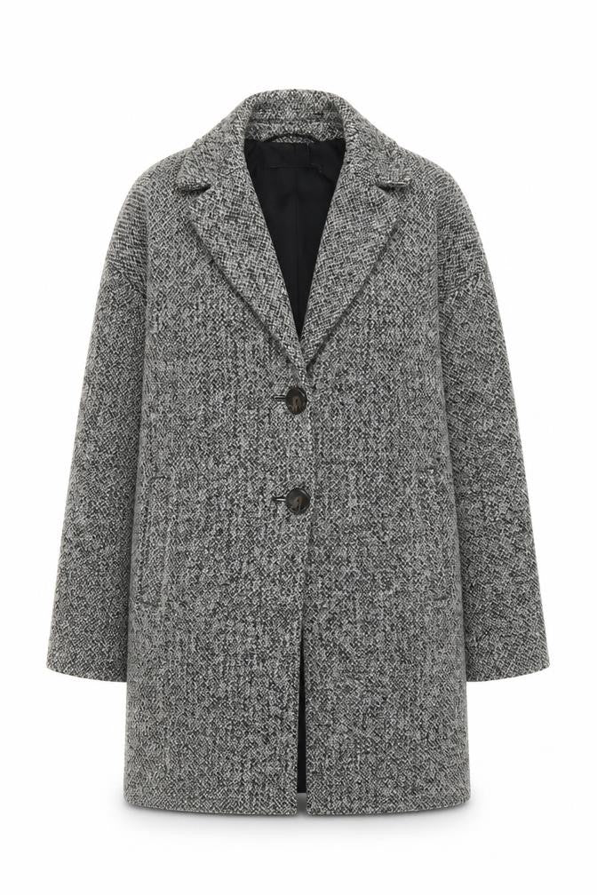 Zara Women Grey Wool Blend Tweed Mid-Length Overcoat Size 8