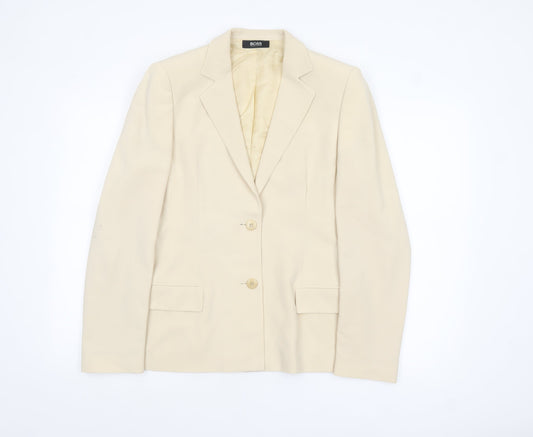 Hugo Boss Womens Beige Wool Blend Single-Breasted Blazer Size 14