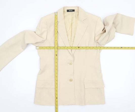 Hugo Boss Womens Beige Wool Blend Single-Breasted Blazer Size 14