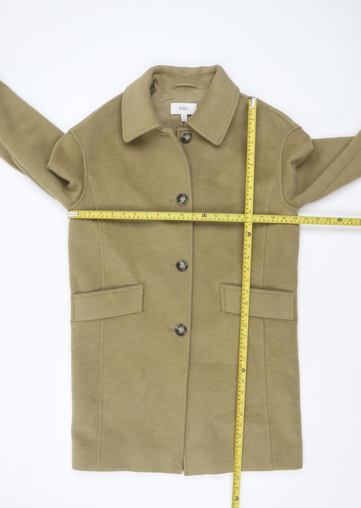 Marks and Spencer Women Beige Wool Look Mid-Length Overcoat Size 8