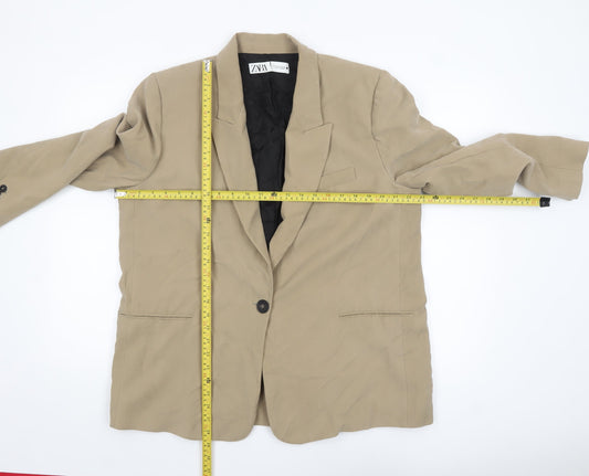 Zara Women Beige Single-Breasted Blazer Jacket XL Viscose Blend