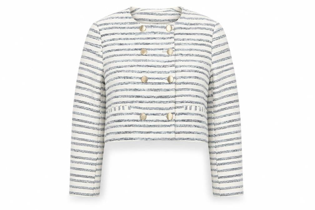 Zara Women's White Striped Cropped Blazer Jacket Size 8