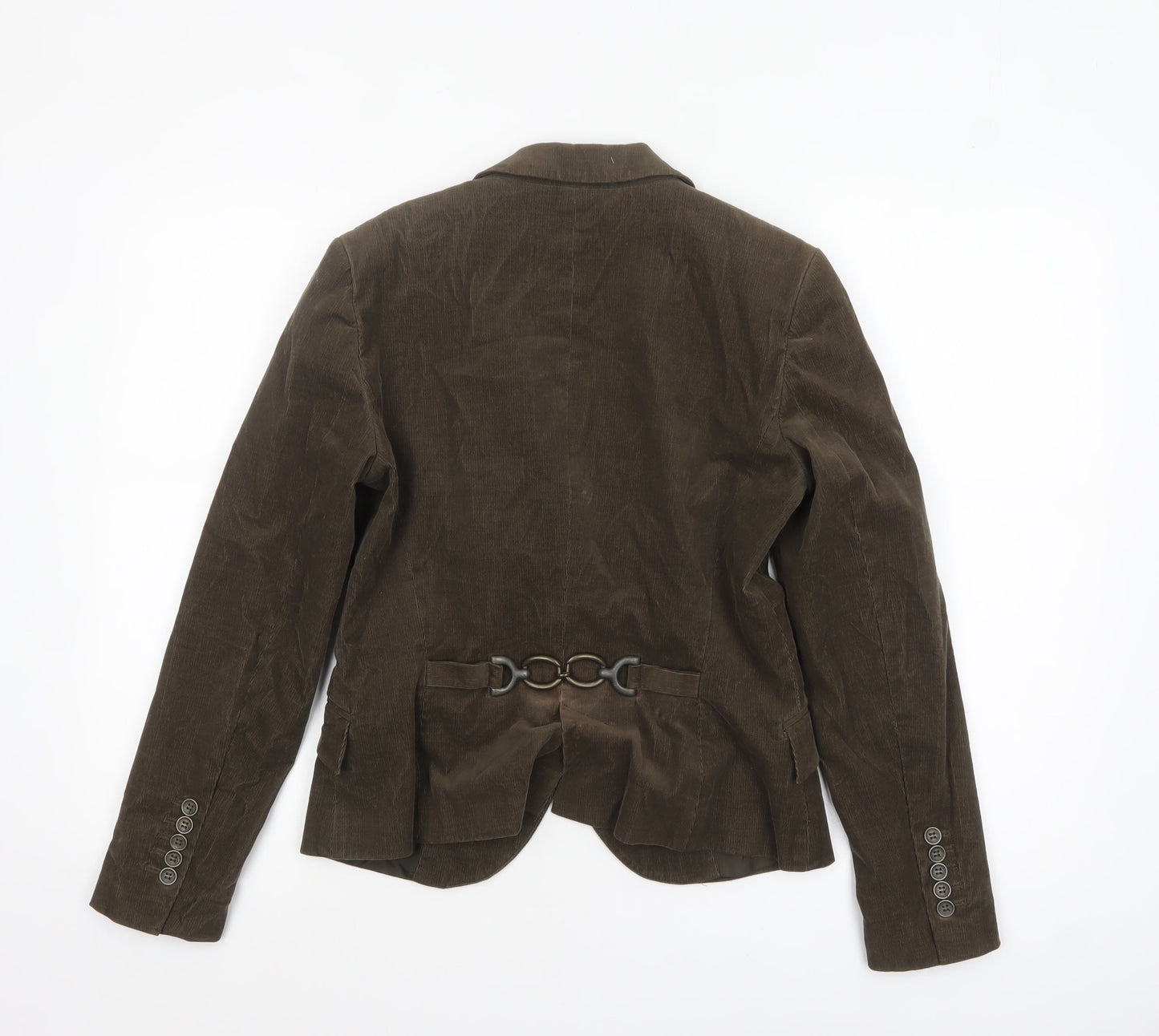 Zara Women Brown Corduroy Blazer Size 12 Lined Single-Breasted Jacket