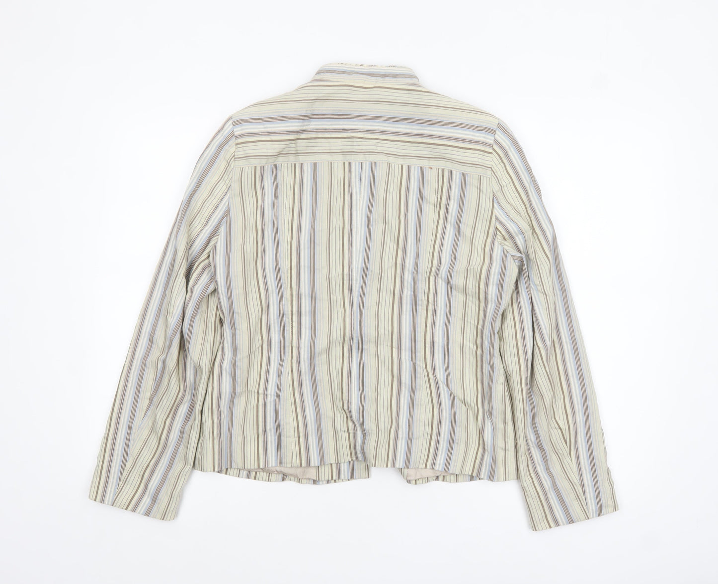Viyella Women Beige Striped Button Jacket Size 10 Lightweight Cotton Blend