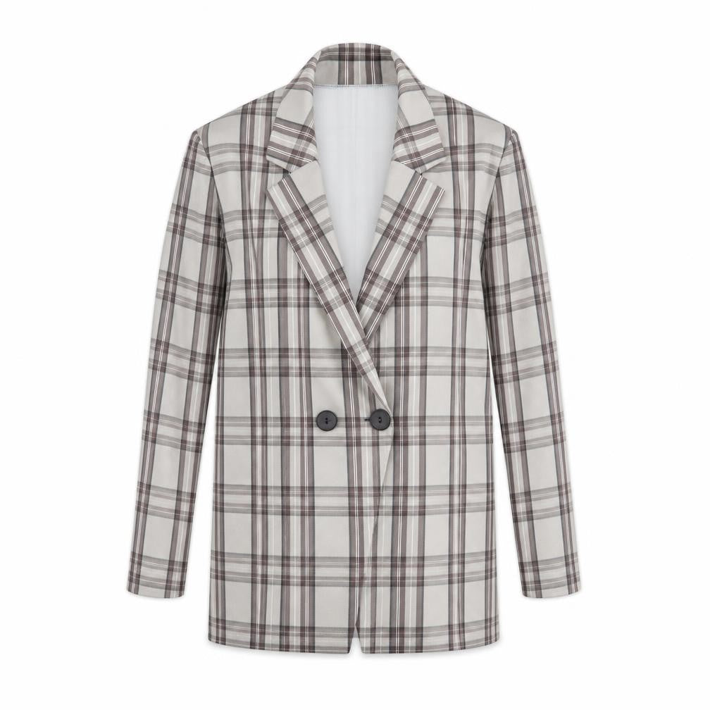 PrettyLittleThing Women Grey Check Double-Breasted Blazer UK 10