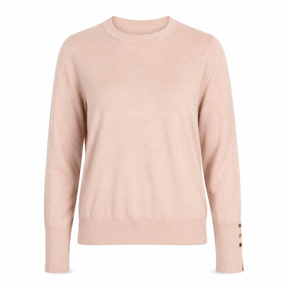 ZARA Women Beige Crew Neck Button Cuff Pullover Jumper Size 10