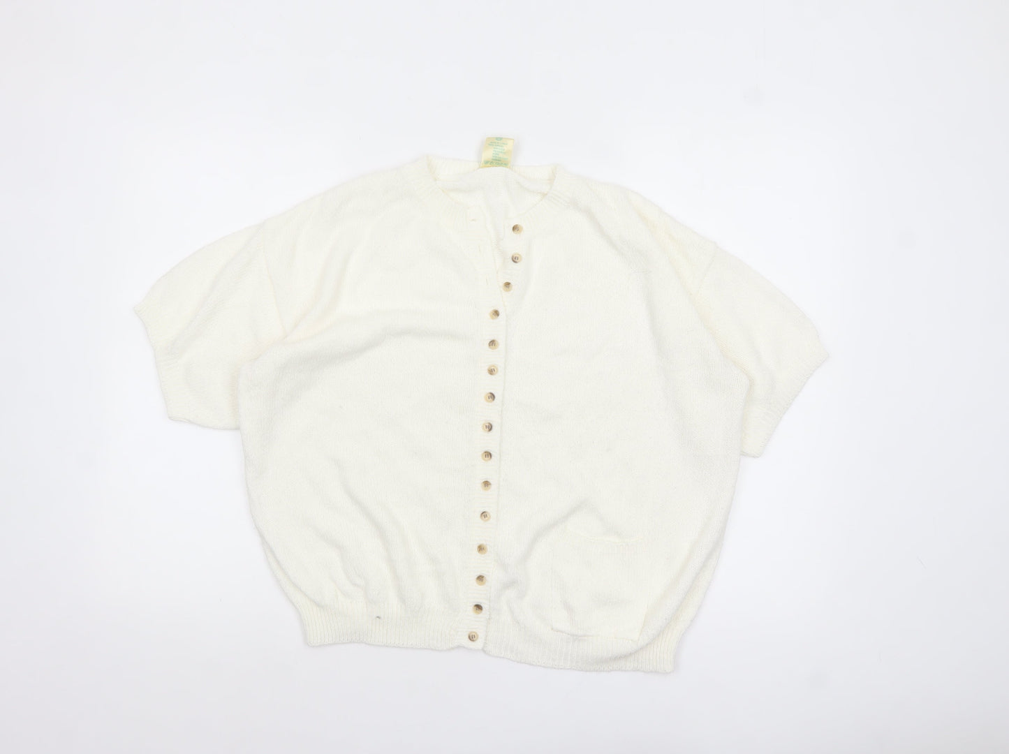 Canda Women's Ivory Short Sleeve Button Cardigan Size 16