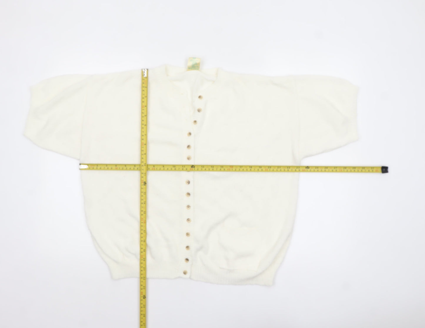 Canda Women's Ivory Short Sleeve Button Cardigan Size 16
