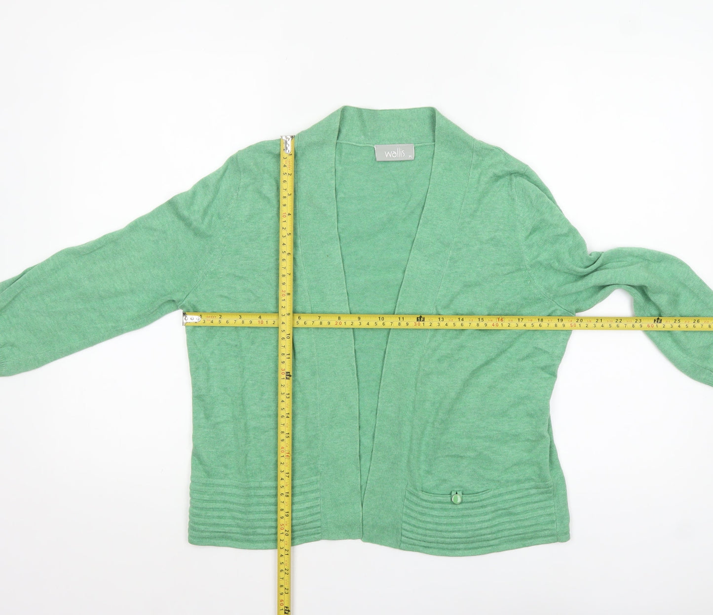 Wallis Womens Green Cotton Blend 3/4 Sleeve Open Cardigan M