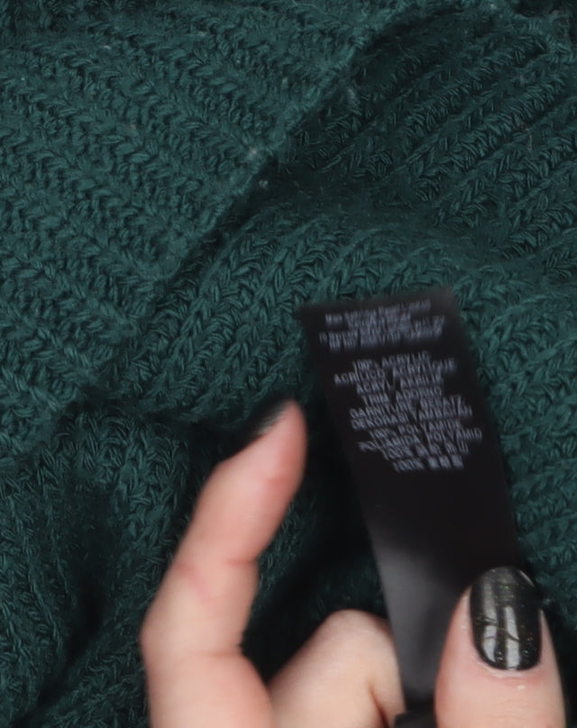 Miss Selfridge Women Green V-Neck Lace-Up Knit Jumper Size 8