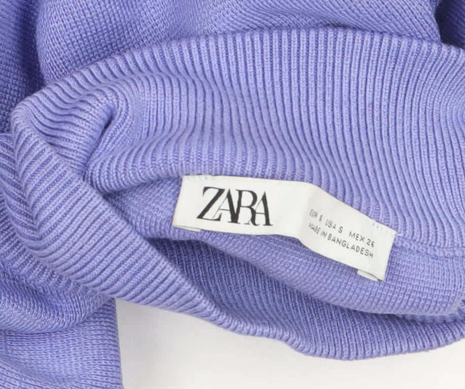 ZARA Women Purple Fit & Flare Knit Short Dress Size S