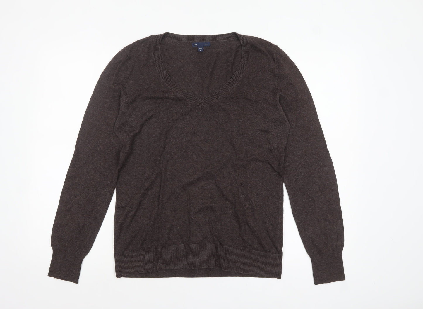 Gap Womens Brown V-Neck Long Sleeve Cotton Knit Pullover Jumper M