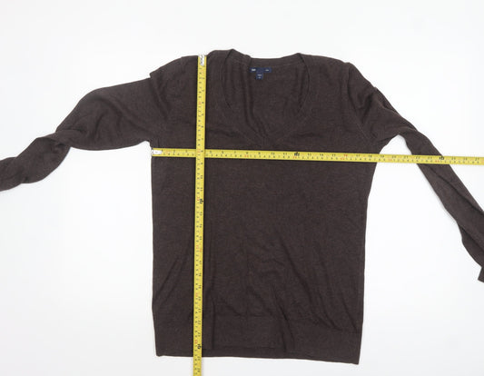 Gap Womens Brown V-Neck Long Sleeve Cotton Knit Pullover Jumper M