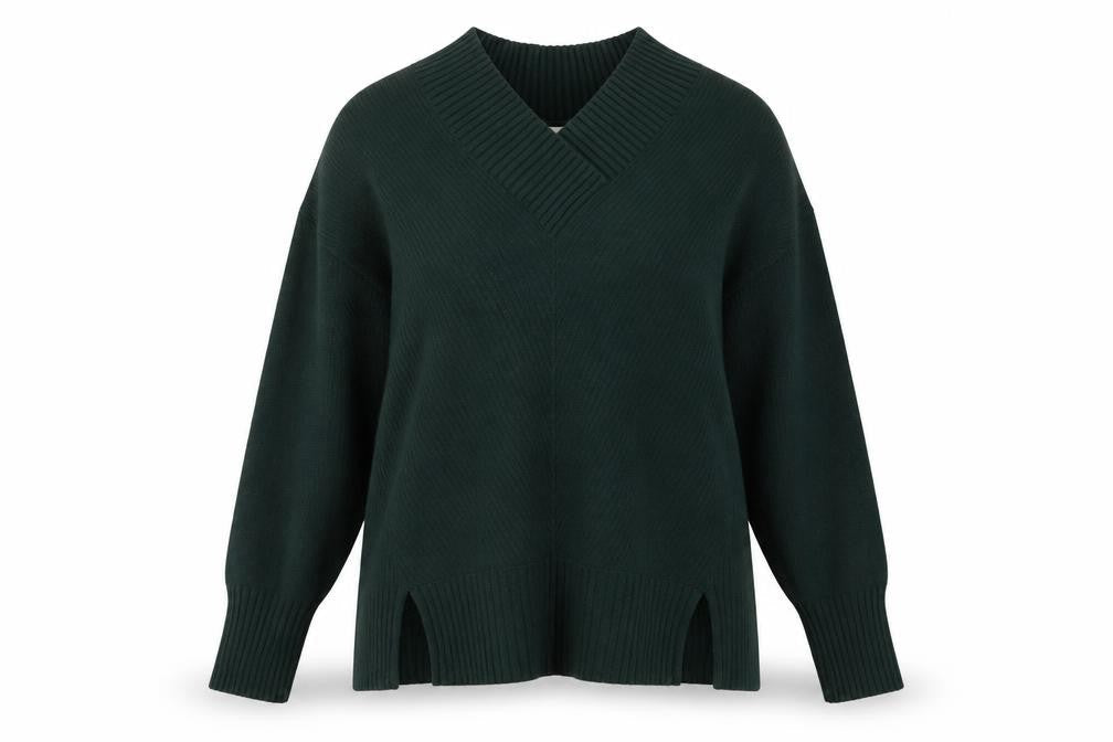 River Island Women’s Green V-Neck Relaxed Knit Jumper Size M