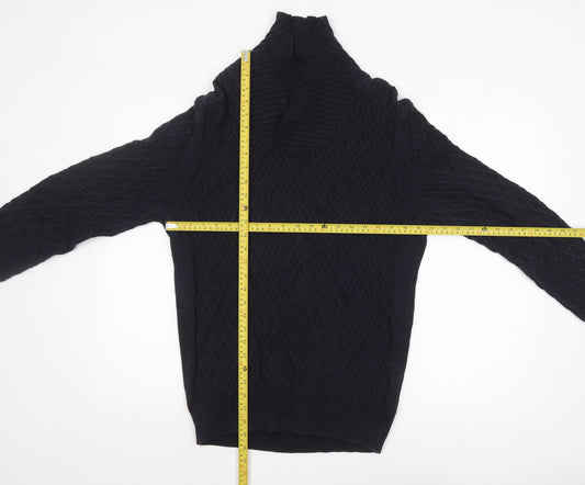 Massimo Dutti Men’s Black Cotton Cable Knit Roll Neck Jumper L