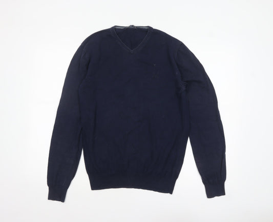 Crew Clothing Company Men's Blue Cotton V-Neck Jumper Size S