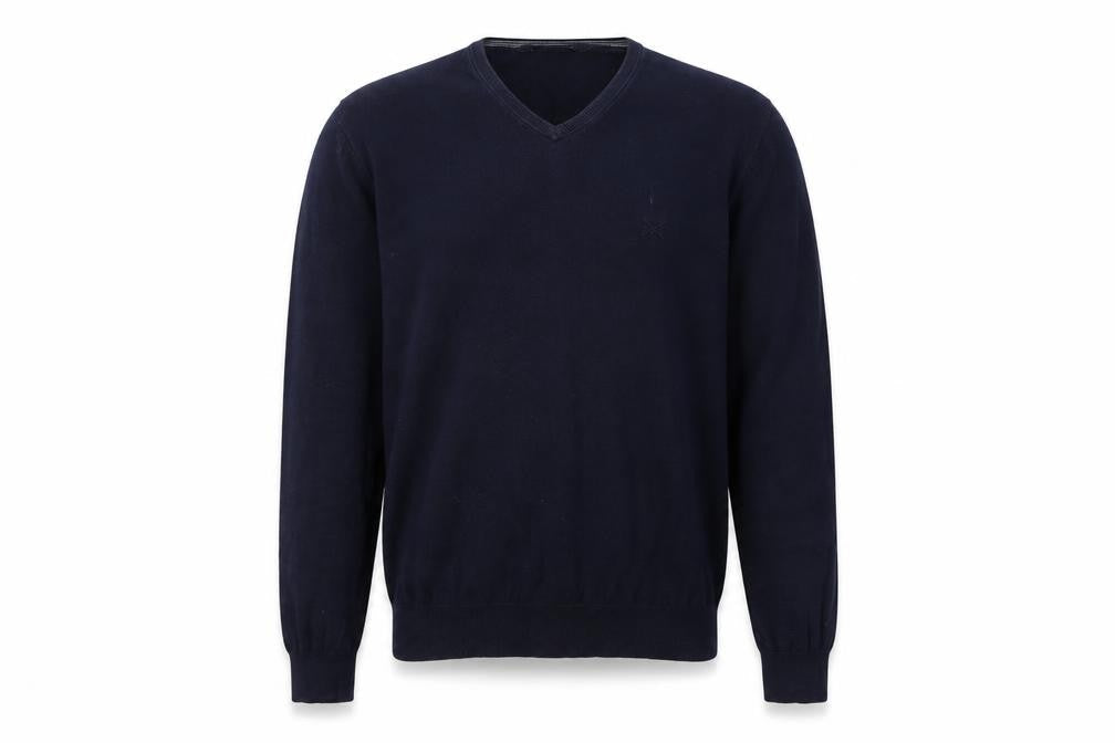 Crew Clothing Men's Blue Cotton V-Neck Jumper Size S