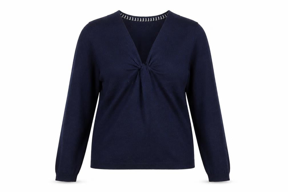 John Lewis Women's Blue Cotton Blend V-Neck Jumper Size 12