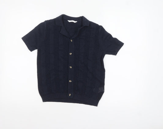 Marks and Spencer Boys Navy Blue Button Cardigan 8-9 Years Short Sleeve Knit