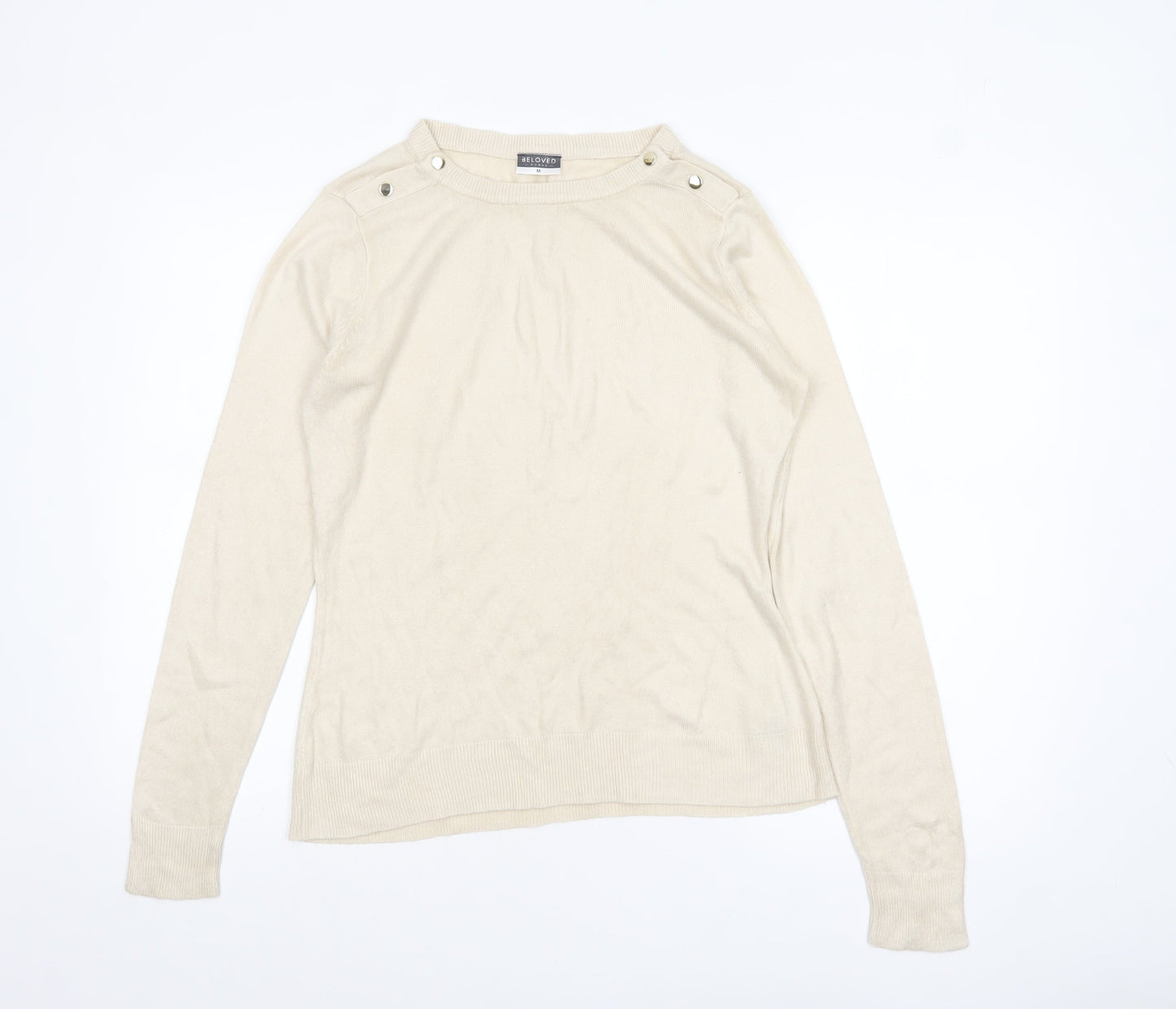Beloved Women Beige Acrylic Button Detail Long Sleeve Jumper M