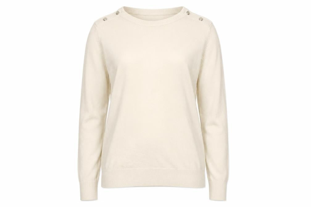 Beloved Women Beige Acrylic Button Detail Long Sleeve Jumper M