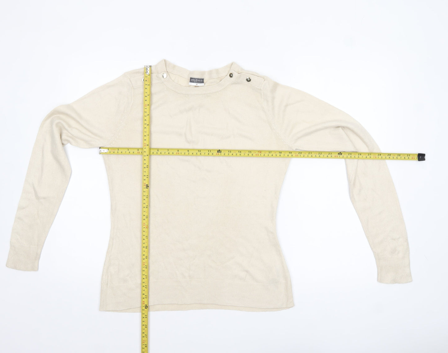 Beloved Women Beige Acrylic Button Detail Long Sleeve Jumper M