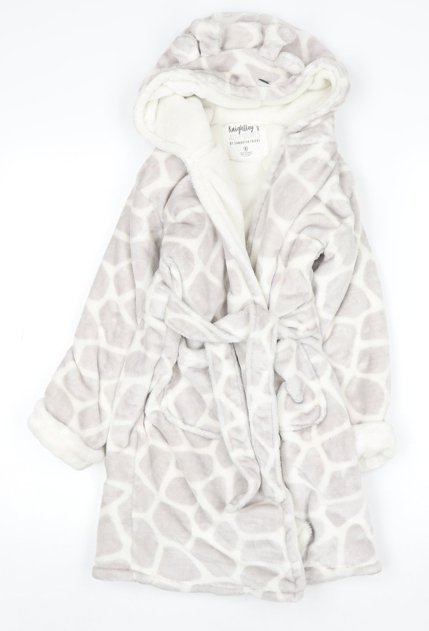 Knightley’s Adventures Girls Grey Hooded Giraffe Print Fleece Robe 7-8 Years