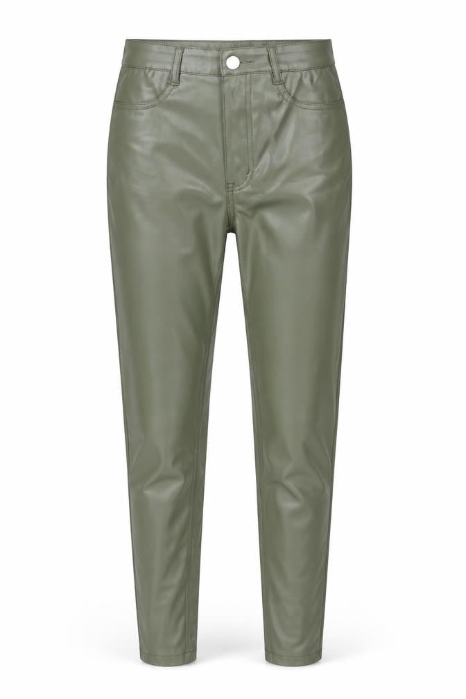 Front view of Missguided Women’s Green Faux Leather High Rise Skinny Trousers UK 8