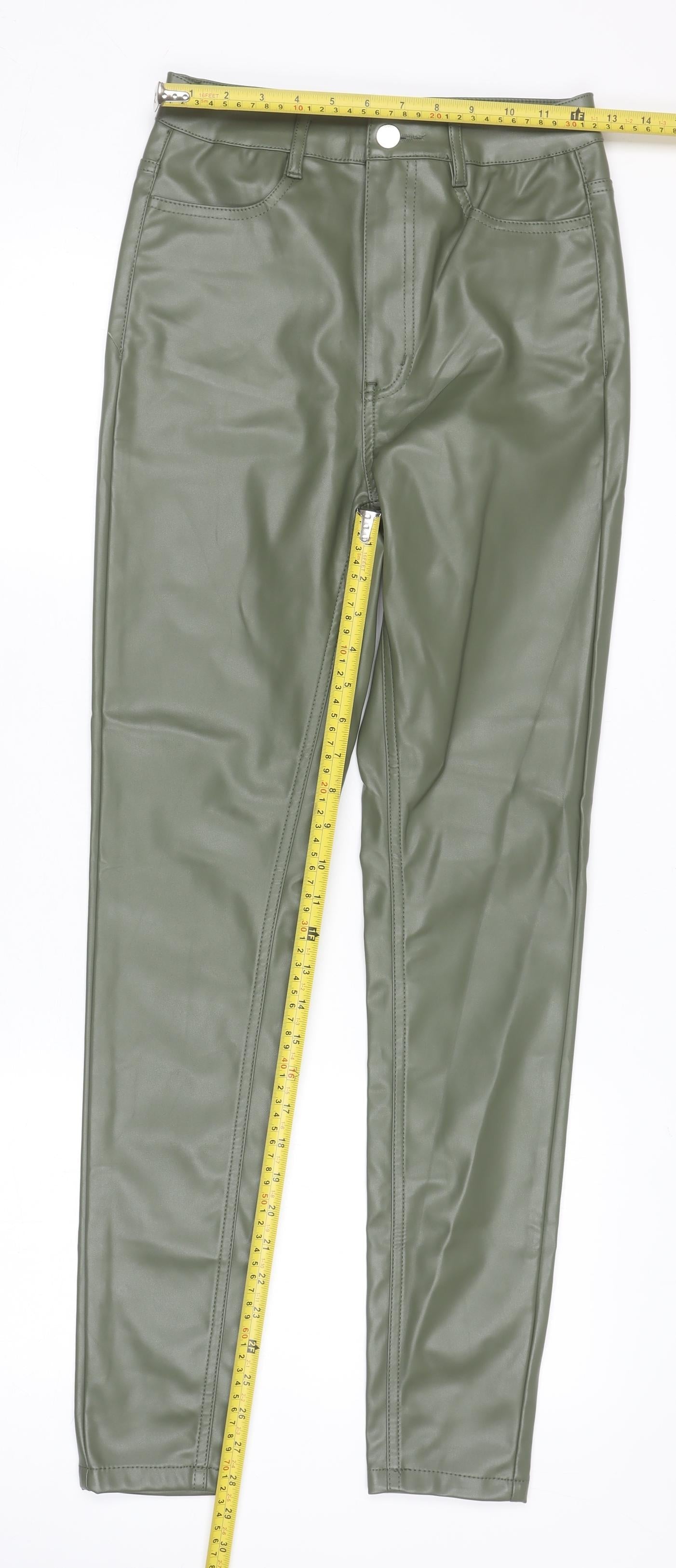 Missguided Women’s Green Faux Leather High Rise Skinny Trousers UK 8