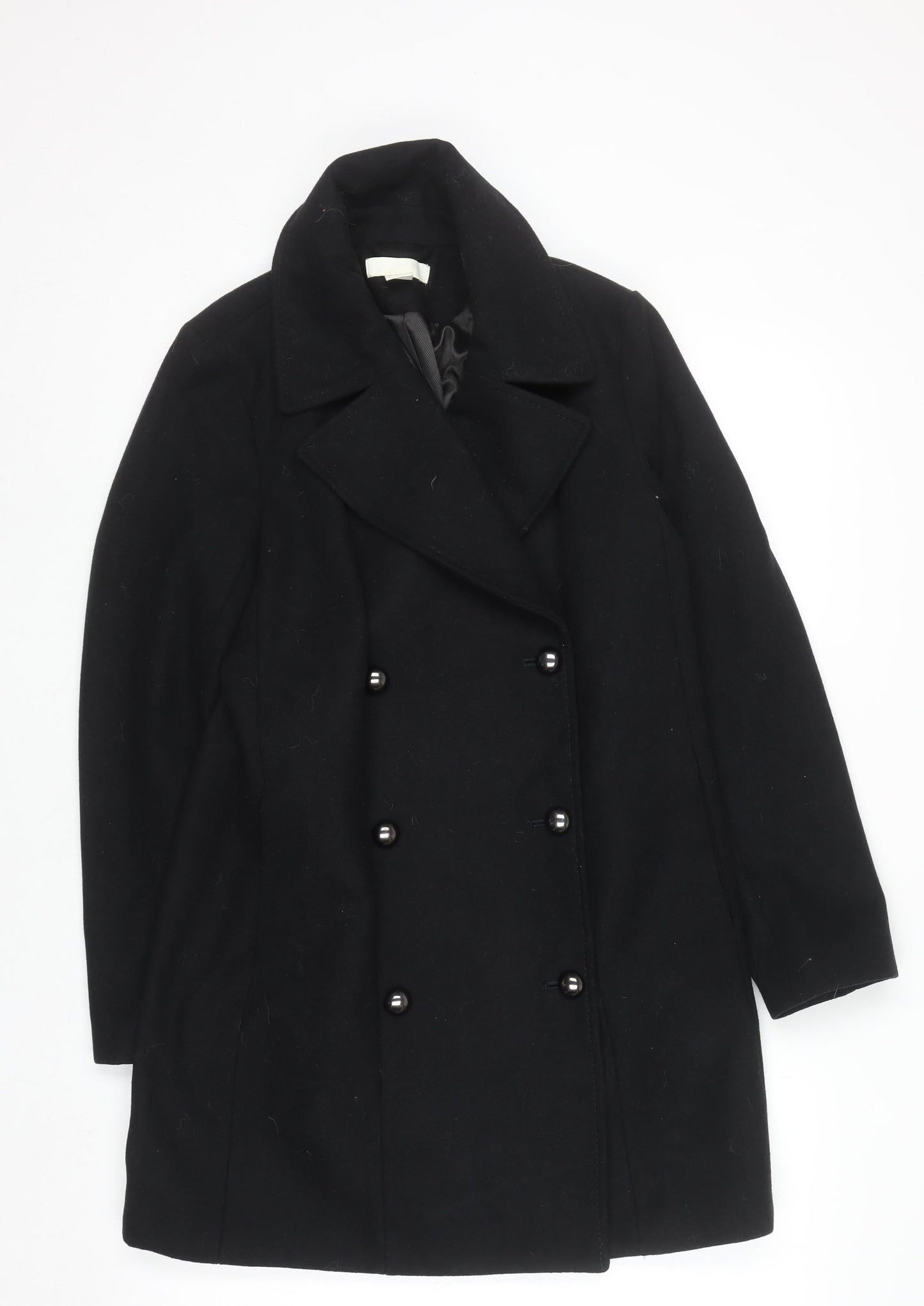 H&M Women’s Black Wool Blend Pea Coat Size 8 Regular Mid-Length