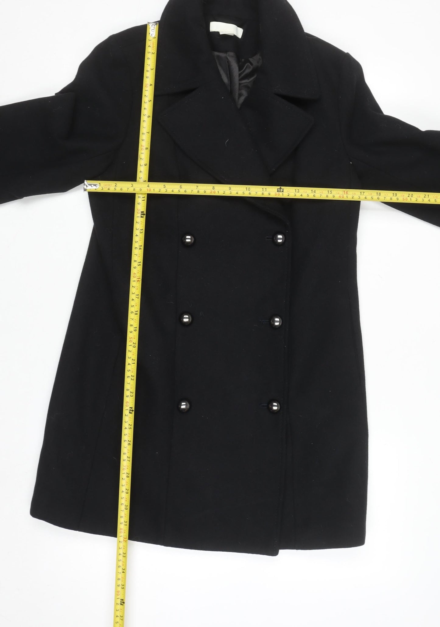 H&M Women’s Black Wool Blend Pea Coat Size 8 Regular Mid-Length