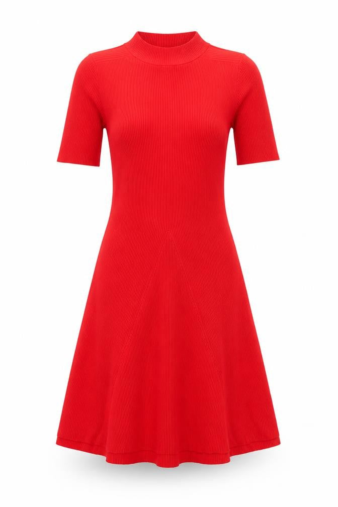 H&M Women Red Fit & Flare Knit Dress L Short Sleeve