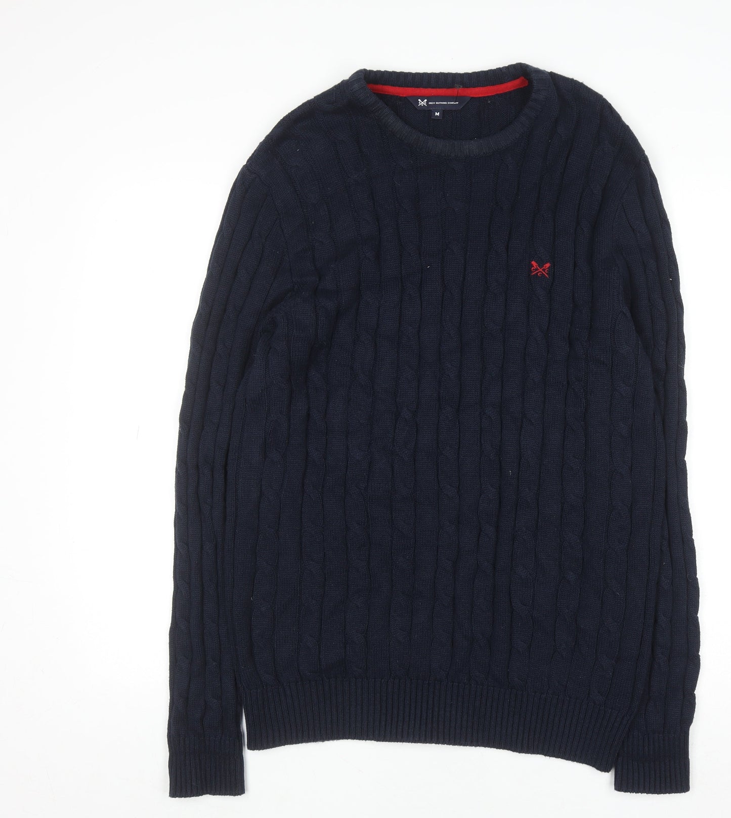 Crew Clothing Company Men's Blue Cable-Knit Cotton Acrylic Jumper M